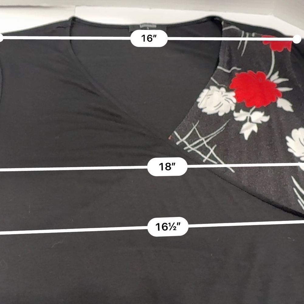 Lotusmile L Wrap-Front Floral Tunic Top – Black Red Print, Long Sleeve - Picture 16 of 16